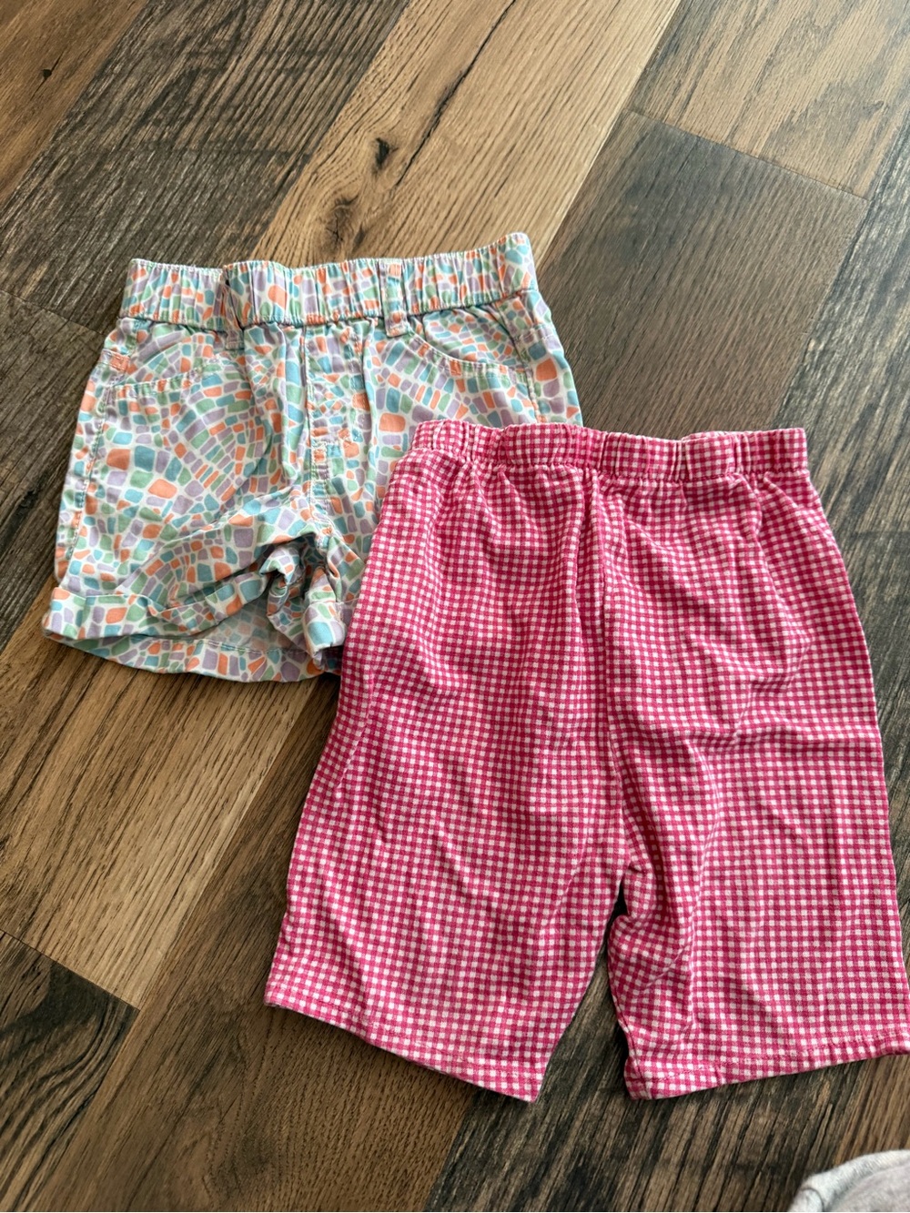 Vintage Pink Gingham Shorts & Multi-Color Mosaic Print Shorts Bundle